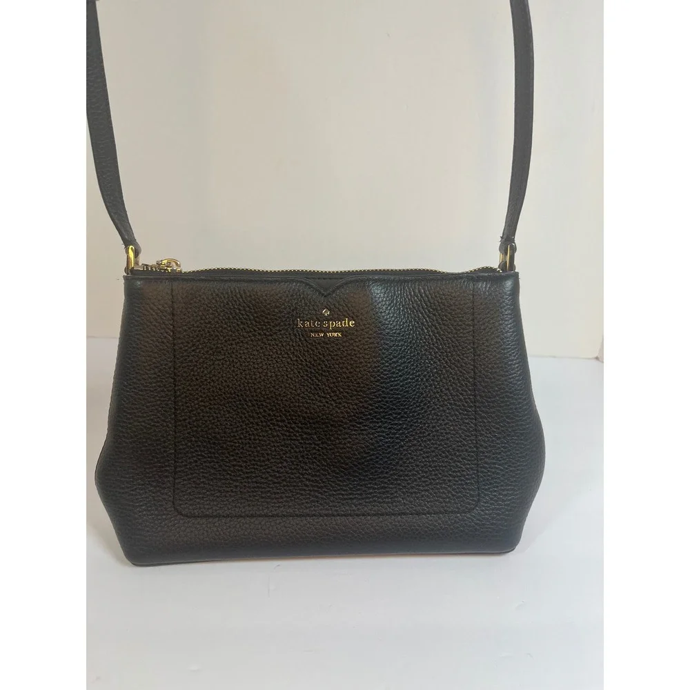 Kate Spade New York Black Pebbled Leather Crossbody Bag Gold Hardware
